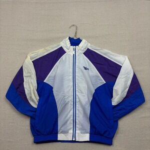 Vintage 90s Reebok Windbreaker Jacket Men's Color Block White Purple Blue Track